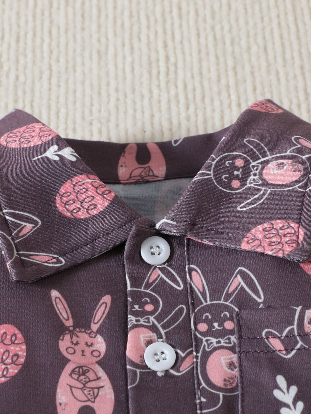 Baby boys' brown cotton shirt with bunny print and button closure