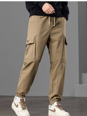 Black Men S Casual Cargo Pants With Drawstring Waist