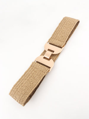 Khaki raffia belt with gold-tone buckle detail