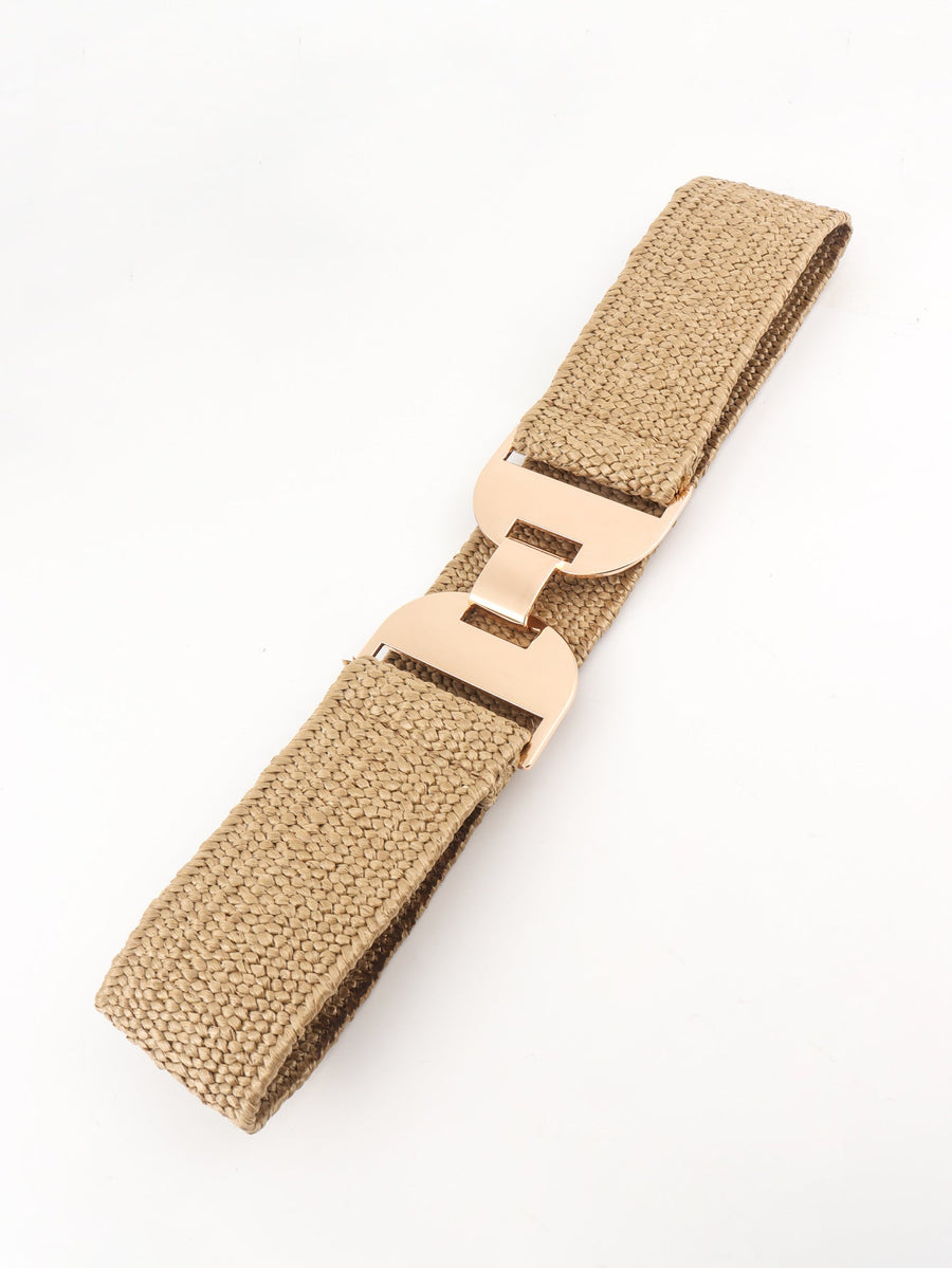 Khaki raffia belt with gold-tone buckle detail
