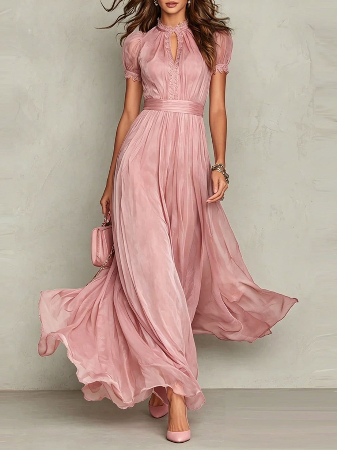 Burgundy A-line maxi dress with mock neck