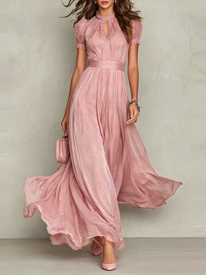 Burgundy A-line maxi dress with mock neck