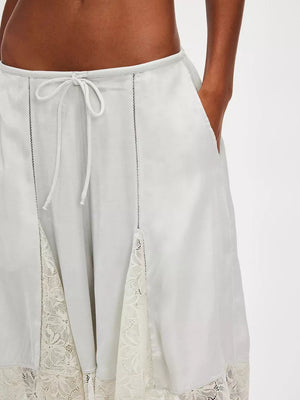 Lace Trimmed Relaxed Fit Shorts in Black