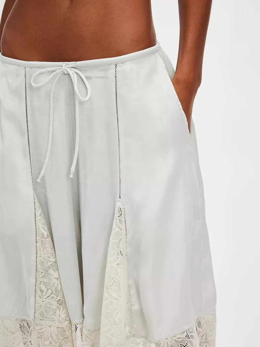 Lace Trimmed Relaxed Fit Shorts in Black