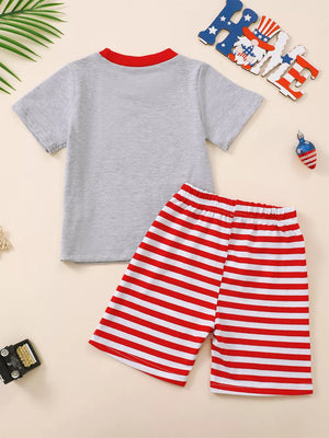 Baby boys patriotic set with grey tee and red striped shorts