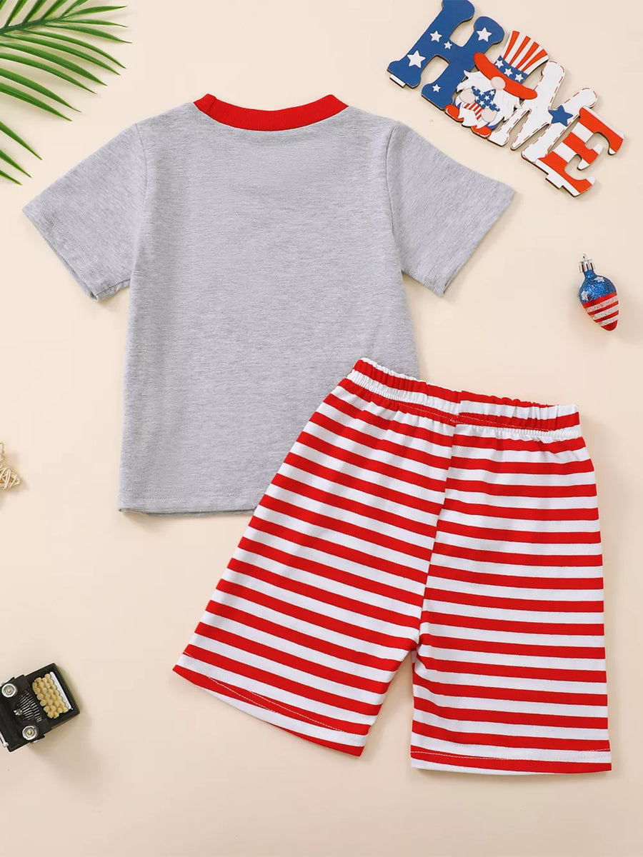 Baby boys patriotic set with grey tee and red striped shorts