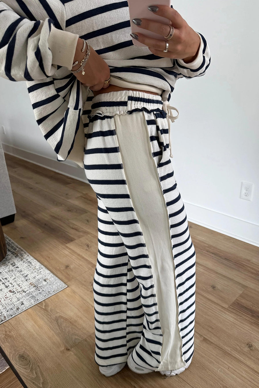 cream lounge set with full-length and pullover