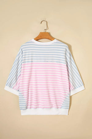 Blush Pink with Casual Stripe Oversize Dolman Sleeve T Shirt in Blush Pink