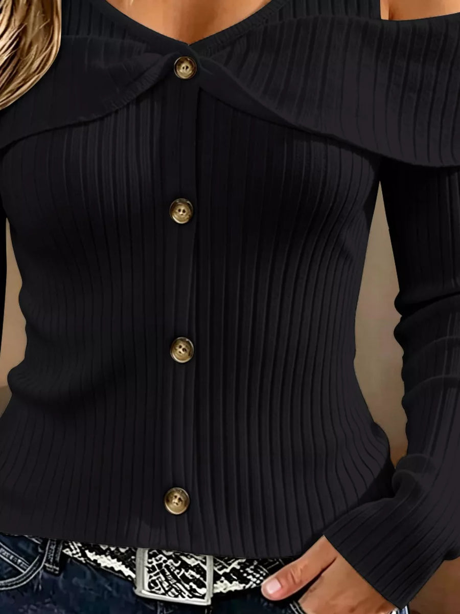 100% polyester Care instructions: Machine wash cold cold shoulder top in Black with fitted silhouette