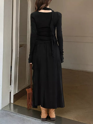 Ruffled Long Sleeve Knit Top And Maxi Skirt Set option 9