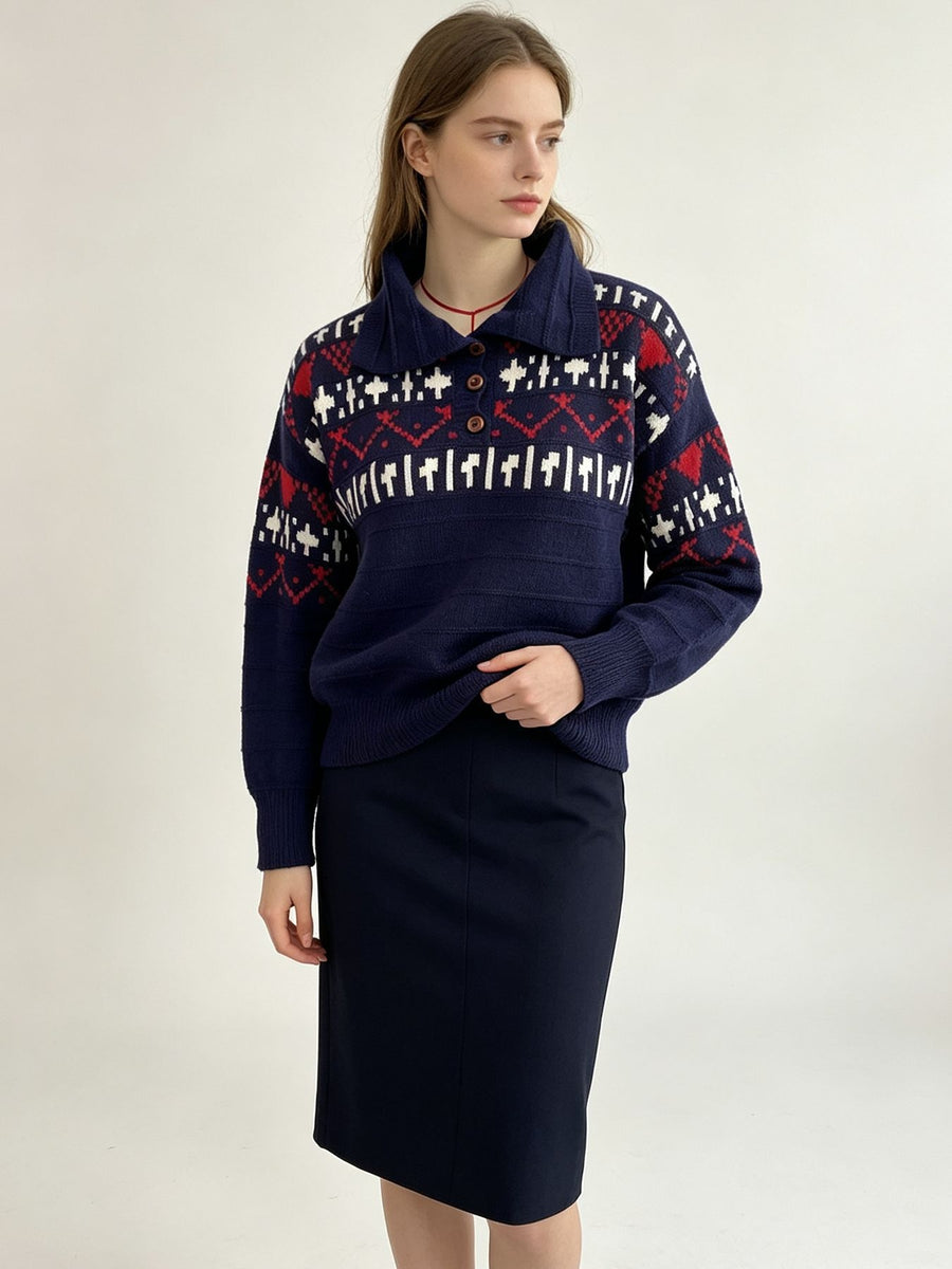 cream polo sweater with stretch and long sleeve