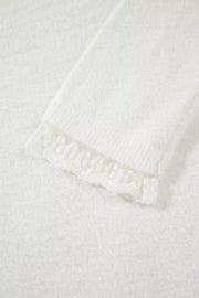 pullover sweater in White with lace trim and hip-length
