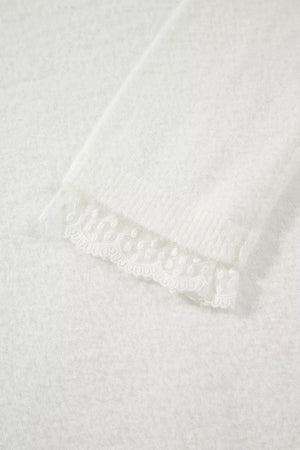 pullover sweater in White with lace trim and hip-length