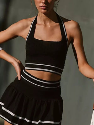 Black Halter Neck Tank And Skirt Active Set