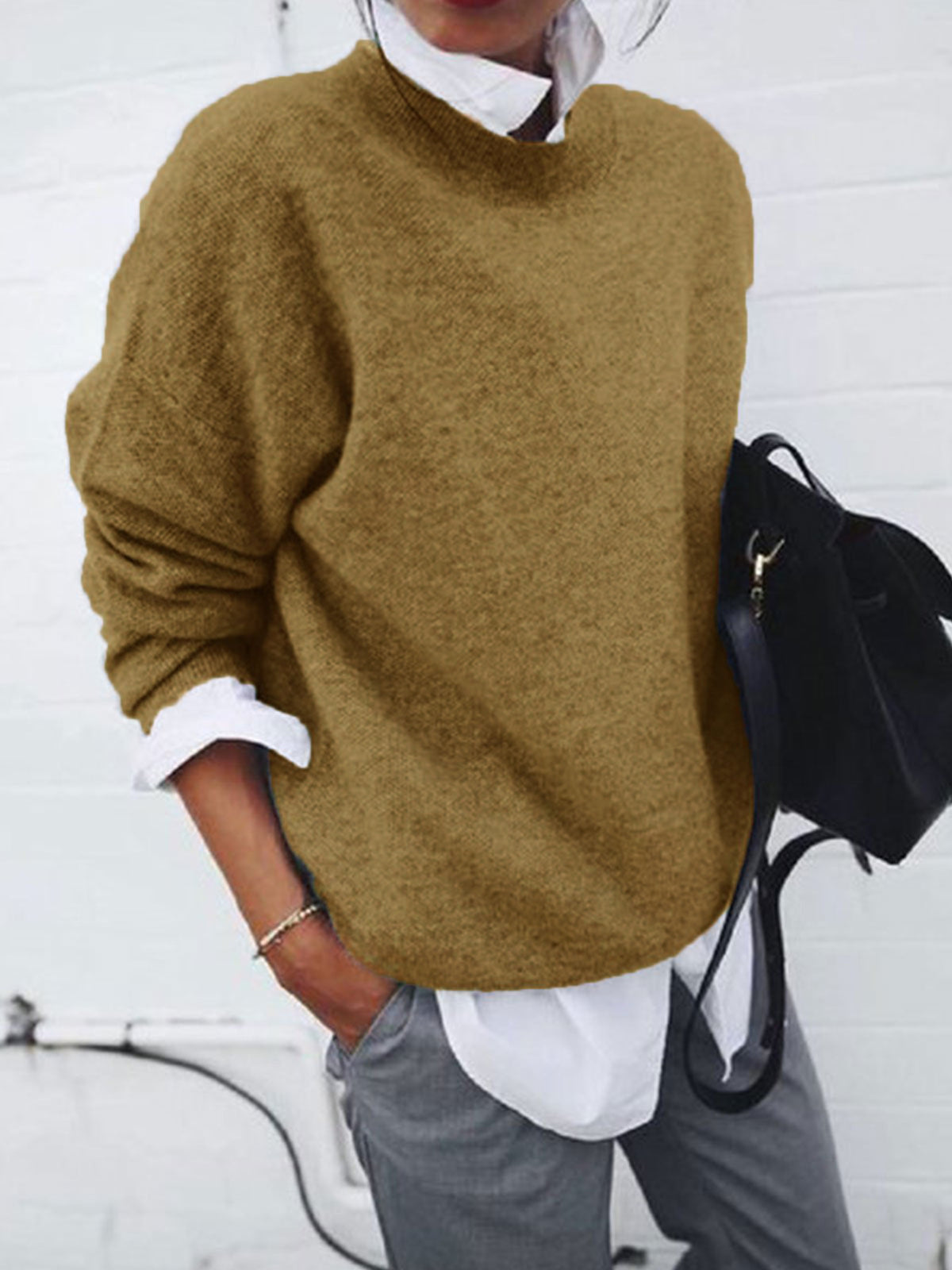 Full Size Round Neck Long Sleeve Sweater in Lilac