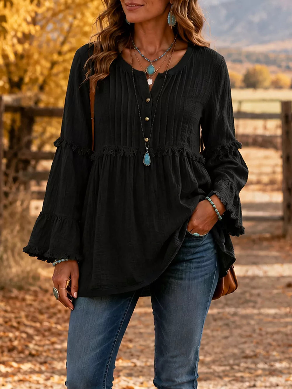 100% polyester Care instructions: Machine wash cold blouse in Blue with relaxed silhouette