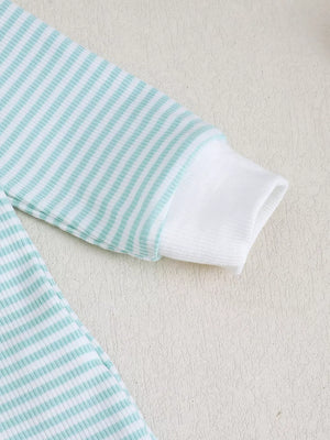 Light Blue with Children's Bear Striped Top And Pants Set in Light Blue