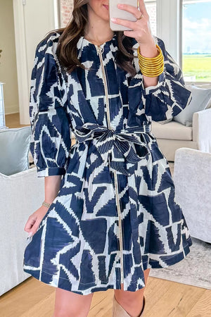 Abstract Geometric Zip Front Tie Waist Dress option 3