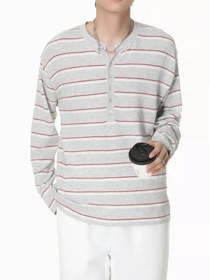 Men's Striped Button Detail Henley T-shirt in royal blue with button detail
