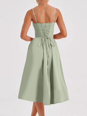 Black fit-and-flare midi dress with sweetheart