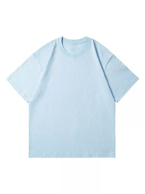Light blue 100% cotton crew neck t-shirt with short sleeves.