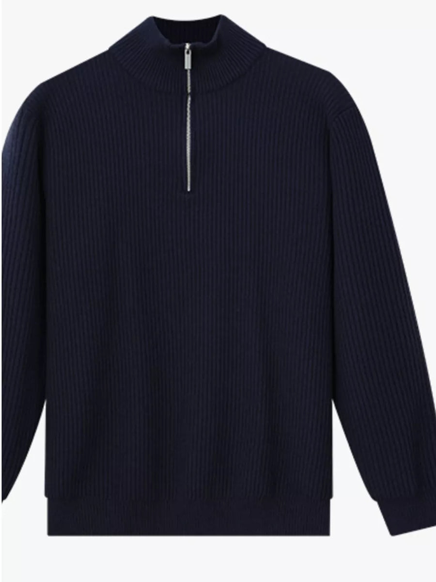 Men's Plus Size Ribbed Half-zip Sweater in Royal Blue