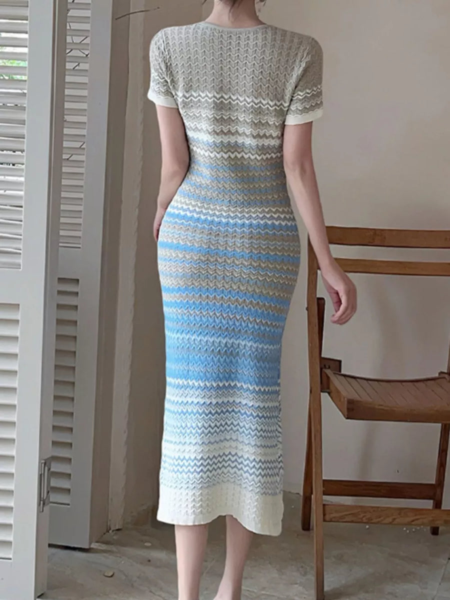 Gradient Knit Striped Midi Dress option 6