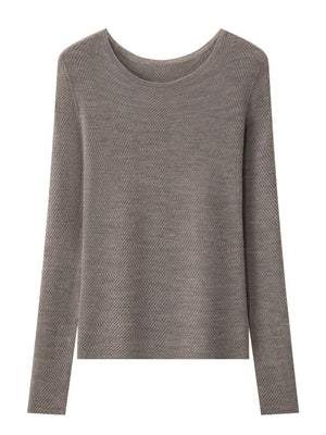 Herringbone Slim Fit Long Sleeve Knit Top in White with basic style