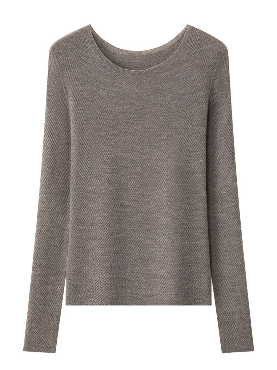 Herringbone Slim Fit Long Sleeve Knit Top in White with basic style
