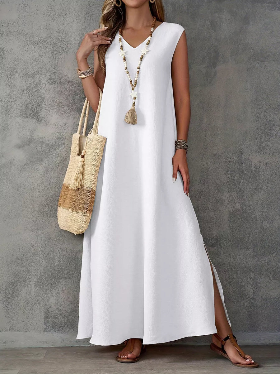 Sleeveless V-neck Side-slit Maxi Dress in Light Purple with side slit