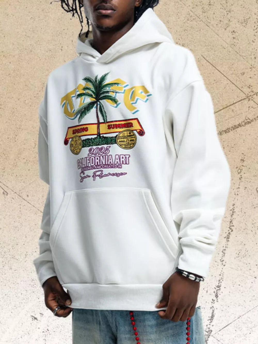 Men's Graphic Kangaroo Pocket Hoodie in White