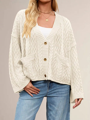 classic cardigan in camel with v-neck