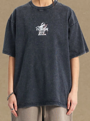 Black vintage wash t-shirt with a small graphic and text that says FREEDOM.