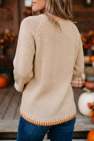 Floral Embroidery Pumpkin Long Sleeve Sweater option 5
