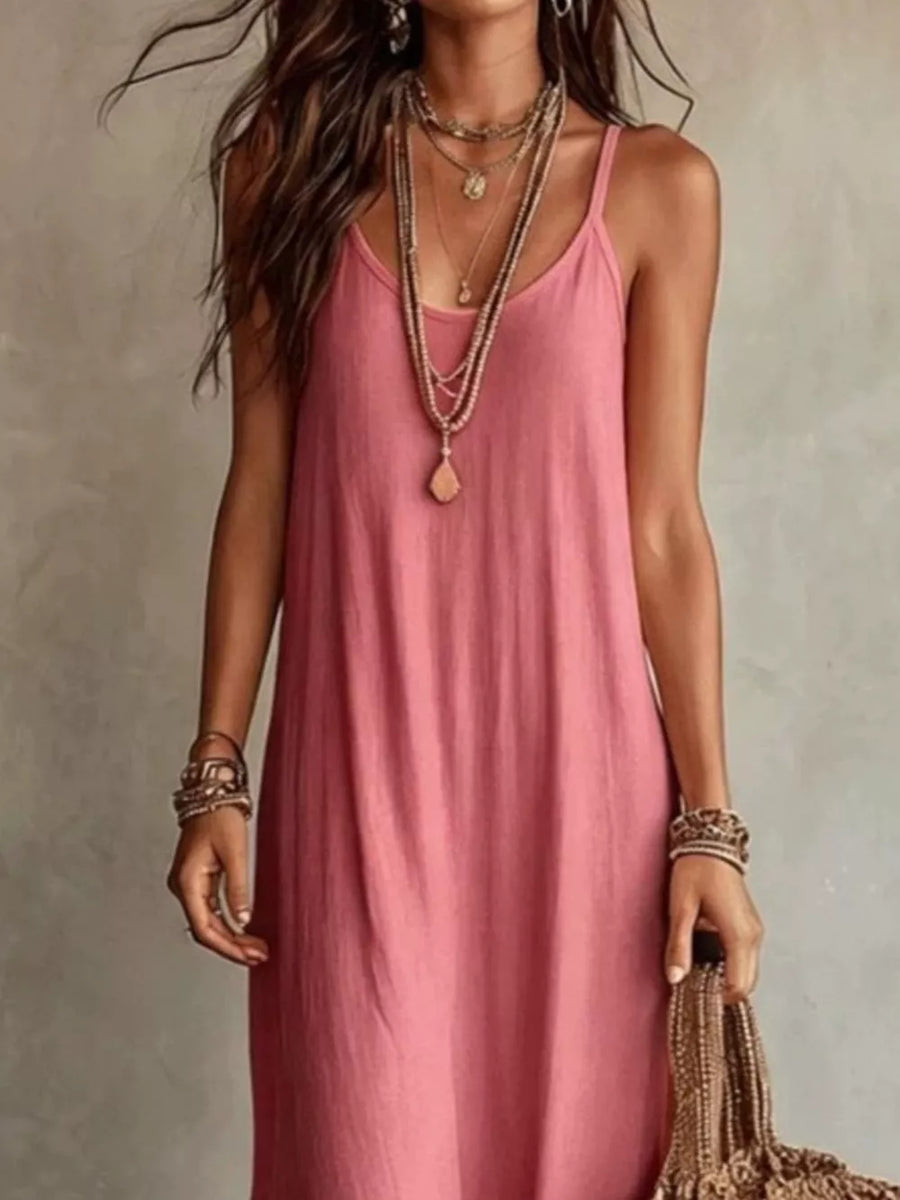 maxi dress in Apricot with spaghetti strap and maxi