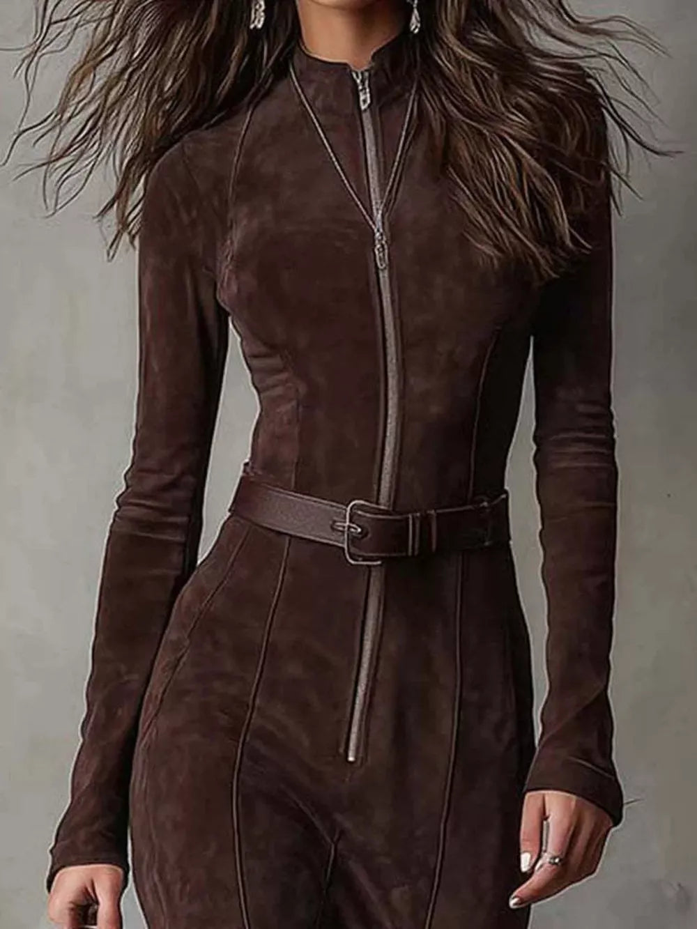 100% polyester Care instructions: Machine wash cold maxi dress in Dark Brown with fitted silhouette