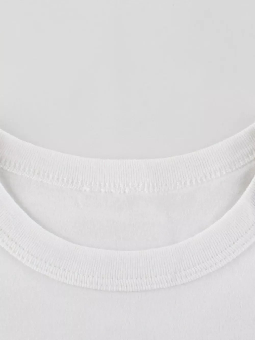 White crew neck t-shirt with ribbed collar and double stitching