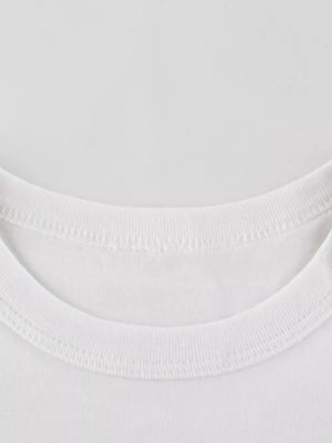 White crew neck t-shirt with ribbed collar and double stitching