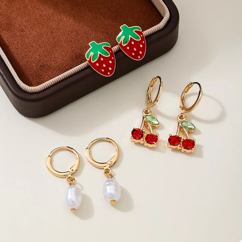 earrings in gold featuring 3-pair set and straight fit