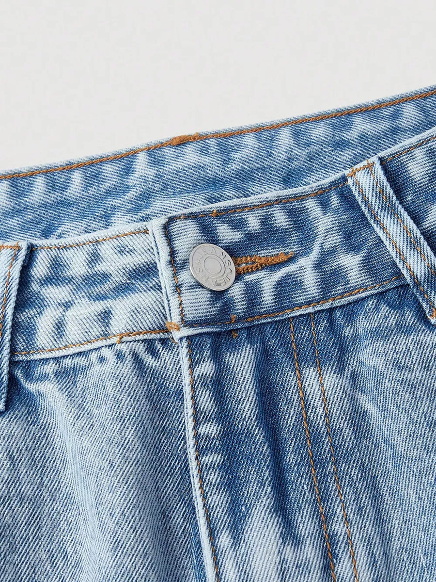 Blue with Embroidered Wide Leg Jeans