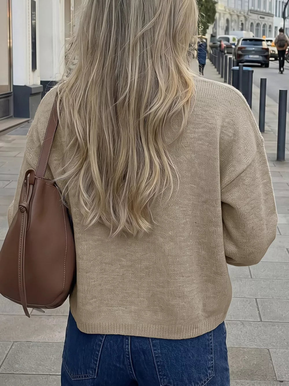 camel cardigan with stretch and long sleeve