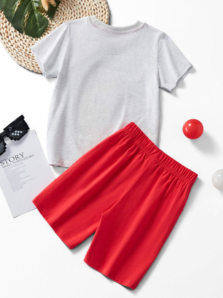 Toddler cotton crew neck tee and red shorts set