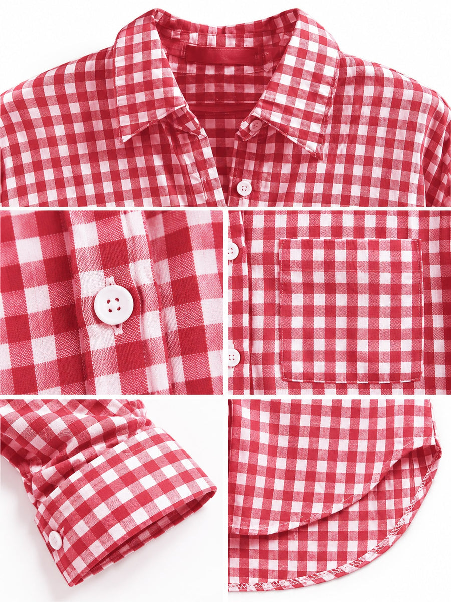 Grey button-down shirt with tunic-length and button-front