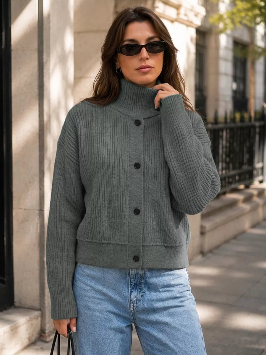 100% polyester Care instructions: Machine wash cold cardigan in charcoal with relaxed silhouette
