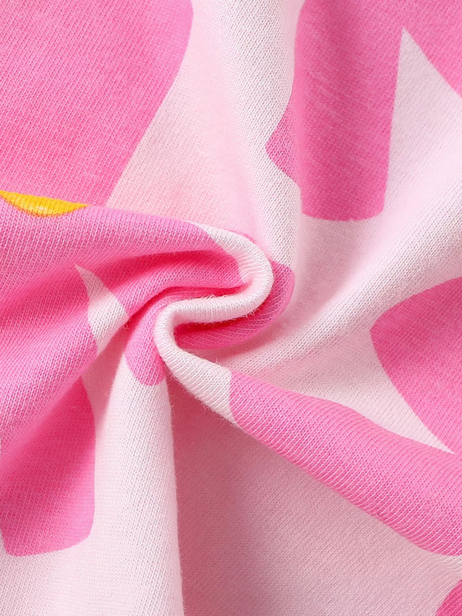 Baby t-shirt in pink cotton with a whimsical floral pattern.