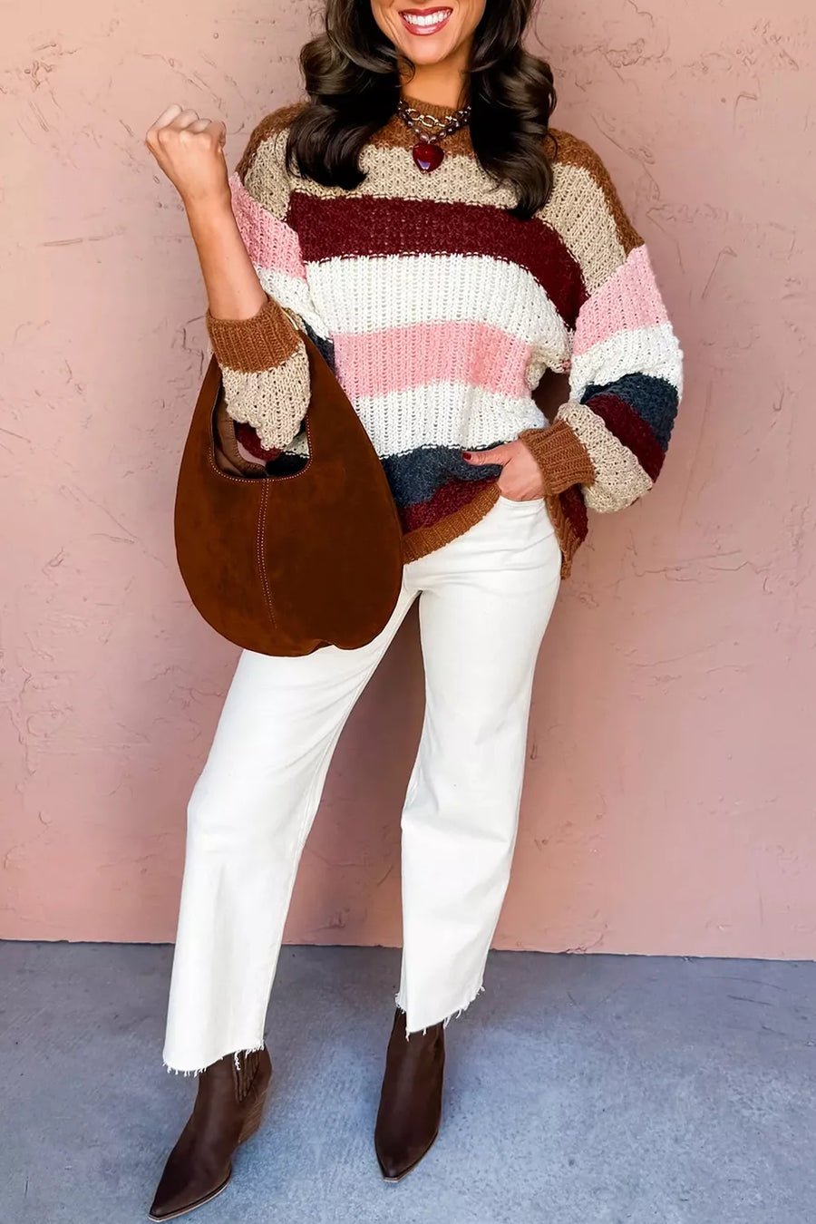 classic pullover sweater in burgundy with round neck