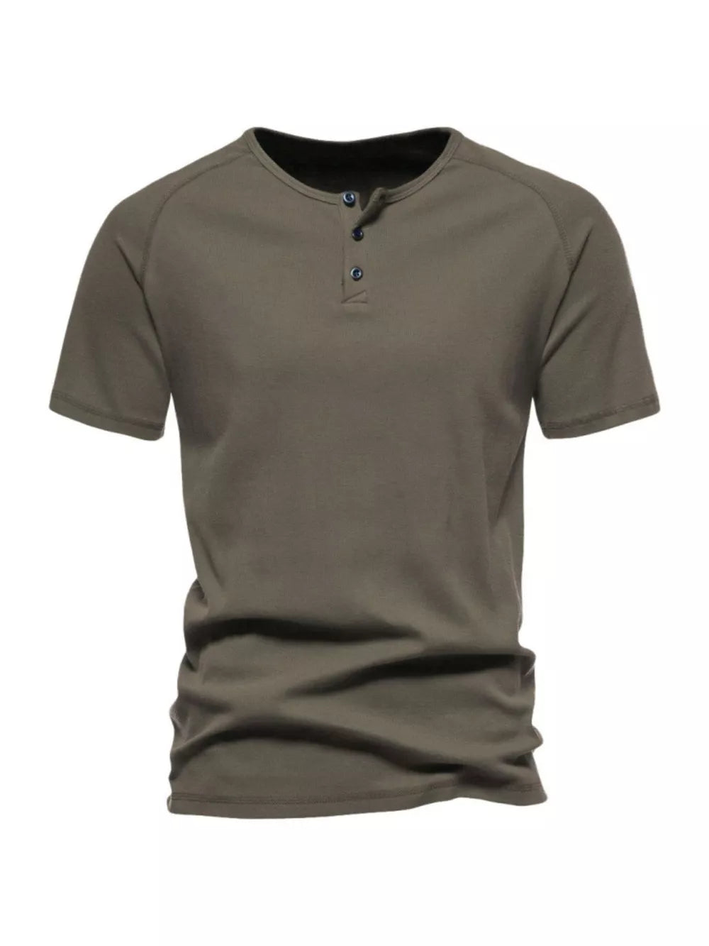 Men's casual cotton Henley t-shirt in Army Green with button detail