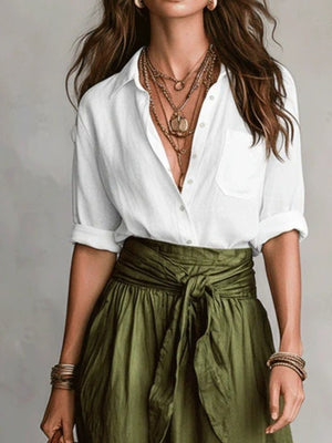 100% polyester Care instructions: Machine wash cold shirt and skirt set in olive green with relaxed silhouette