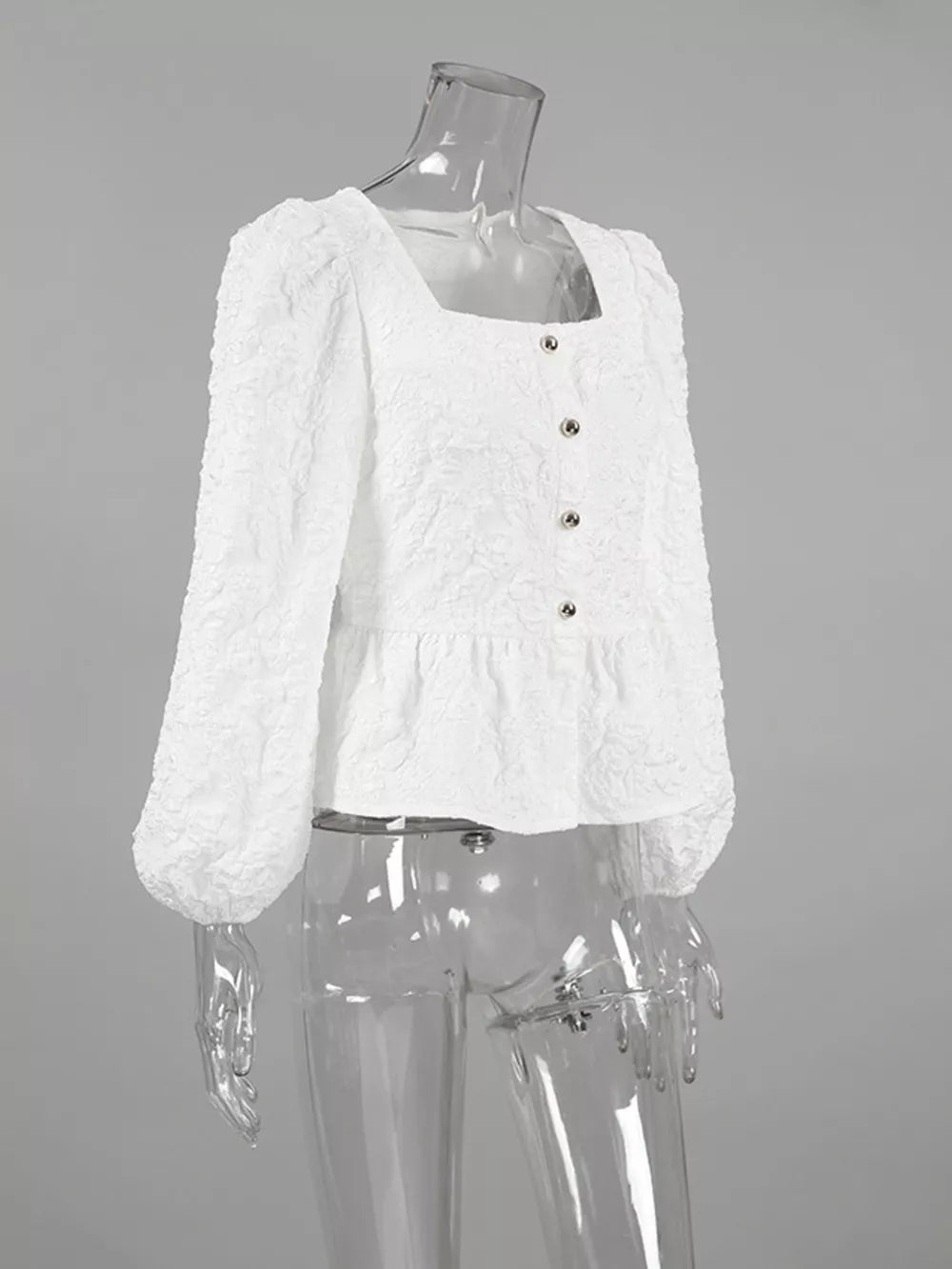romantic peplum top in White with square neck