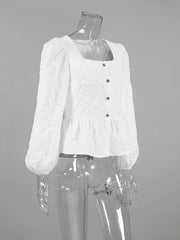 romantic peplum top in White with square neck